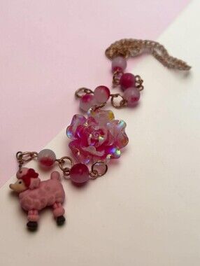 Handmade Pink Poodle  with flower car charms